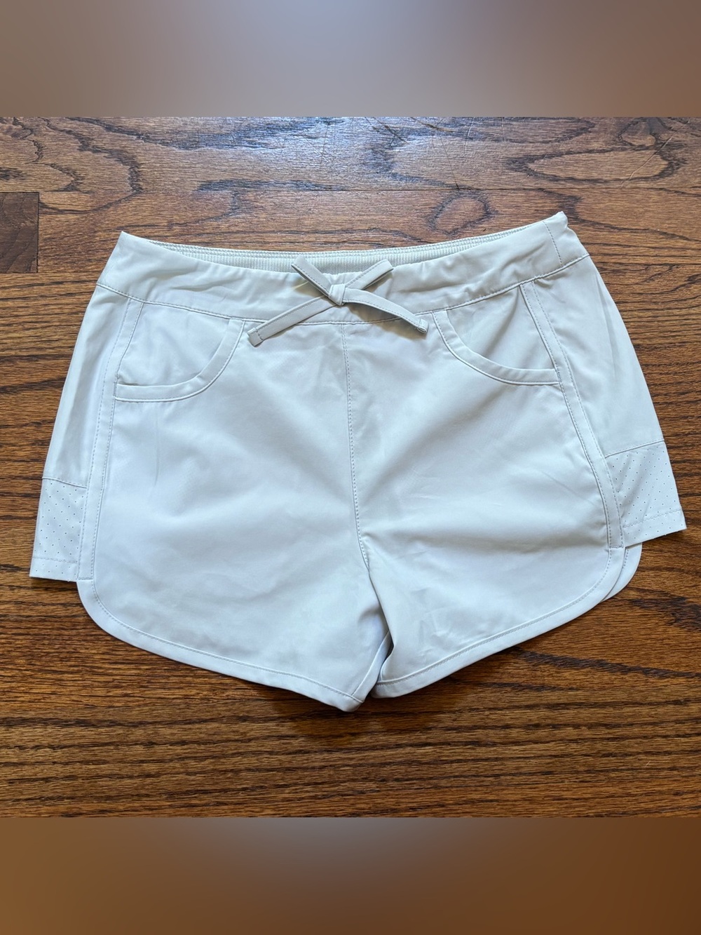Never worn! Girls Light Beige Active Shorts with Drawstring